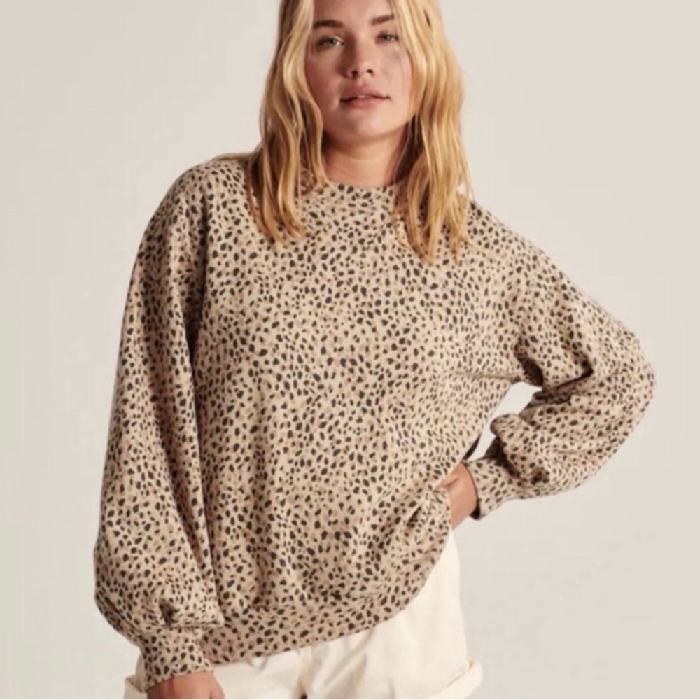 Abercrombie & Fitch Tan Leopard Print Crewneck